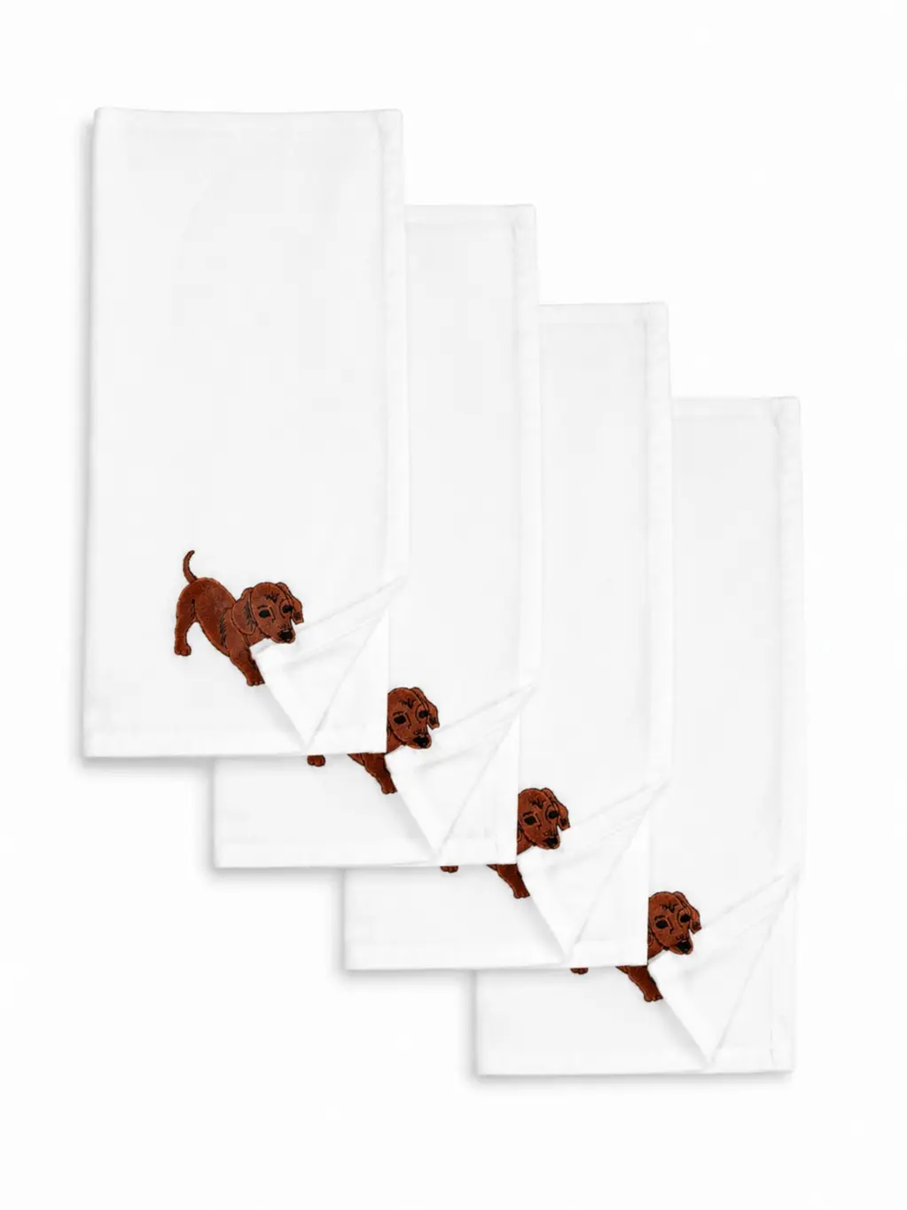 Handmade Embroidered Dachshund Linen Blend Dinner Napkin Set – Luxury White Cloth Napkins for Kitchen, Dining Table & Farmhouse Decor
