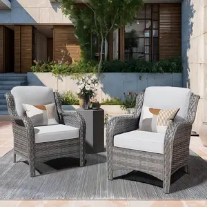 【Summer Vibes】OVIOS Kenard 2-Piece Outdoor Patio Chairs with Curved Handrests, Wicker Conversation Chairs with Cushions for Backyard Patio Porch Deck Garden Balcony Outdoor Seating Furniture Set Lounge