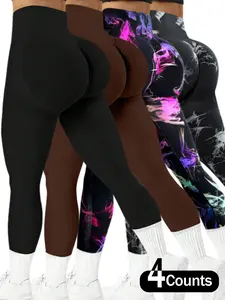 4-piece women's yoga pants, high-elastic and seamless, suitable for running, cycling, and tight-fitting exercises for the gym to tuck in the abdomen and lift the buttocks