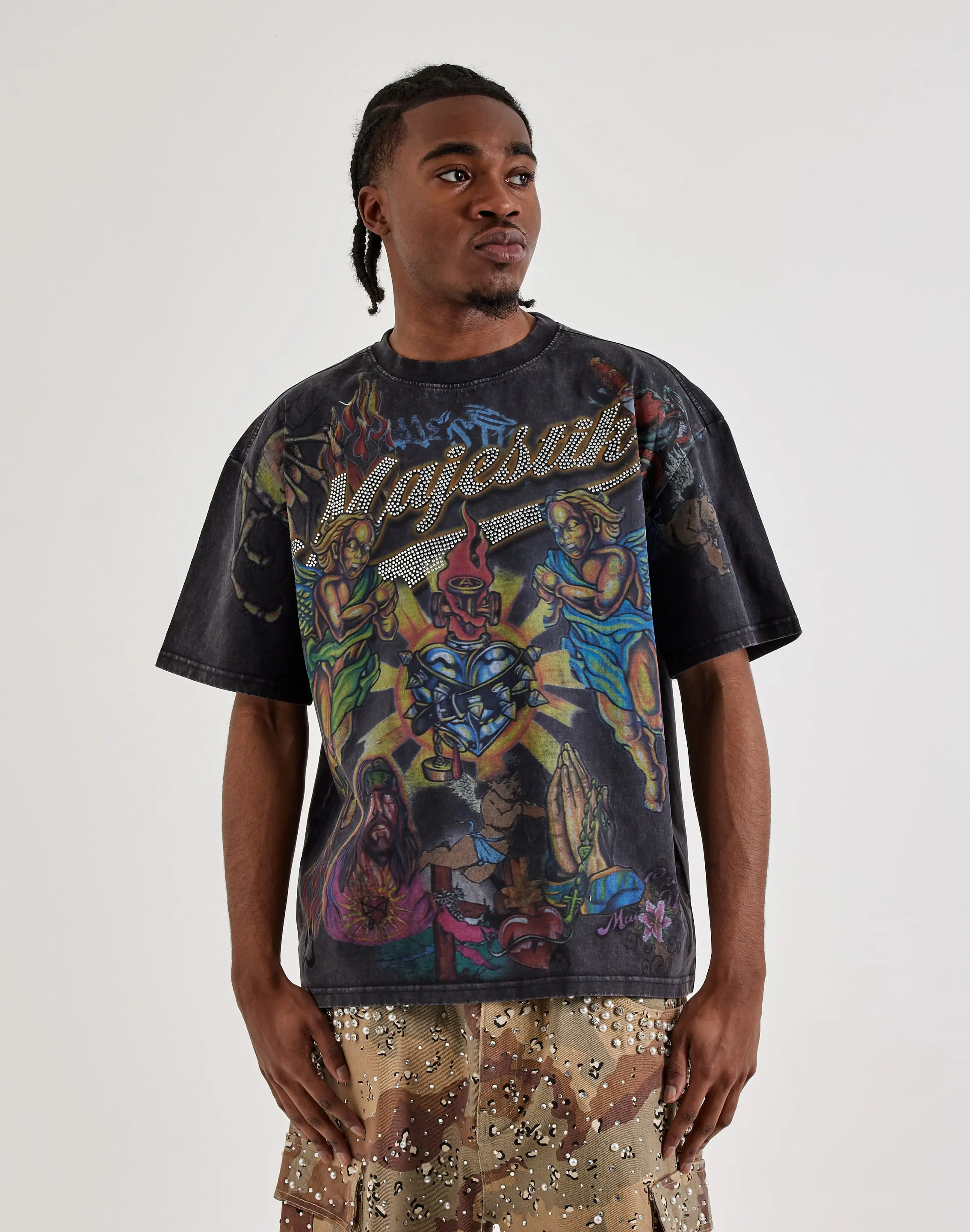 Mens Majestik Garment Dyed Prayers Tee
