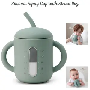 Silicone Sippy Cup with Straw 6oz – Baby Training Cup for 6-18 Months, Toddler Straw Cup for Boys & Girls 1-3 Years