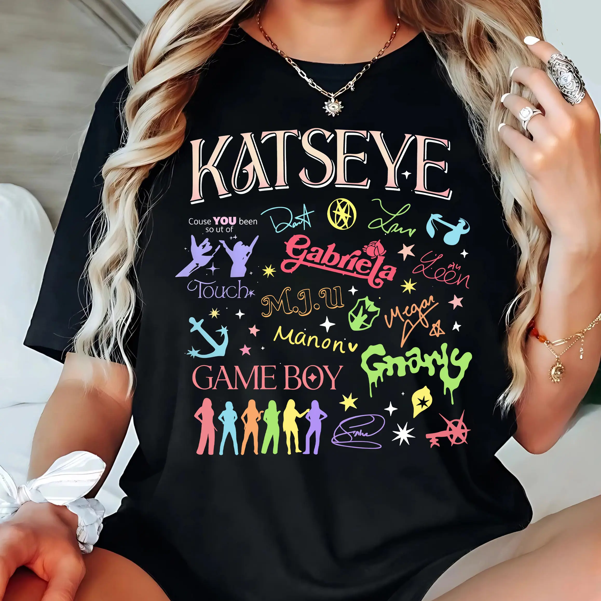 Katseye Kpop Graphic Tee, Katseye The Beautiful Chaos Tour Youth Shirt, Katseye Gnarly Gabriela Eyekon Kpop T-Shirt for Men, Women and Kids