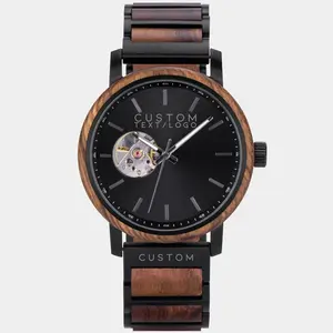 AlderWood Custom Face Watch - Custom Black Automatic Mechanical Wood Watch For Men