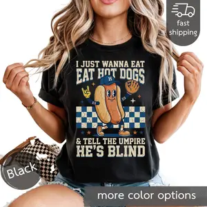 [Sale up to 50%] [Free Ship] Hot Dog Baseball T-Shirt, Retro Mascot, Umpire Humor, Garment-Dyed Tee