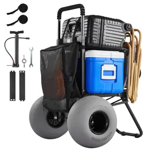 VEVOR Beach Dolly with Big Wheels for Sand, 18" x 15" Cargo Deck, Folding Sand Cart with 12" Balloon Wheels, 165 lbs Loading Capacity & 34" to 45" Adjustable Height, Heavy Duty Cart for Beach Camping