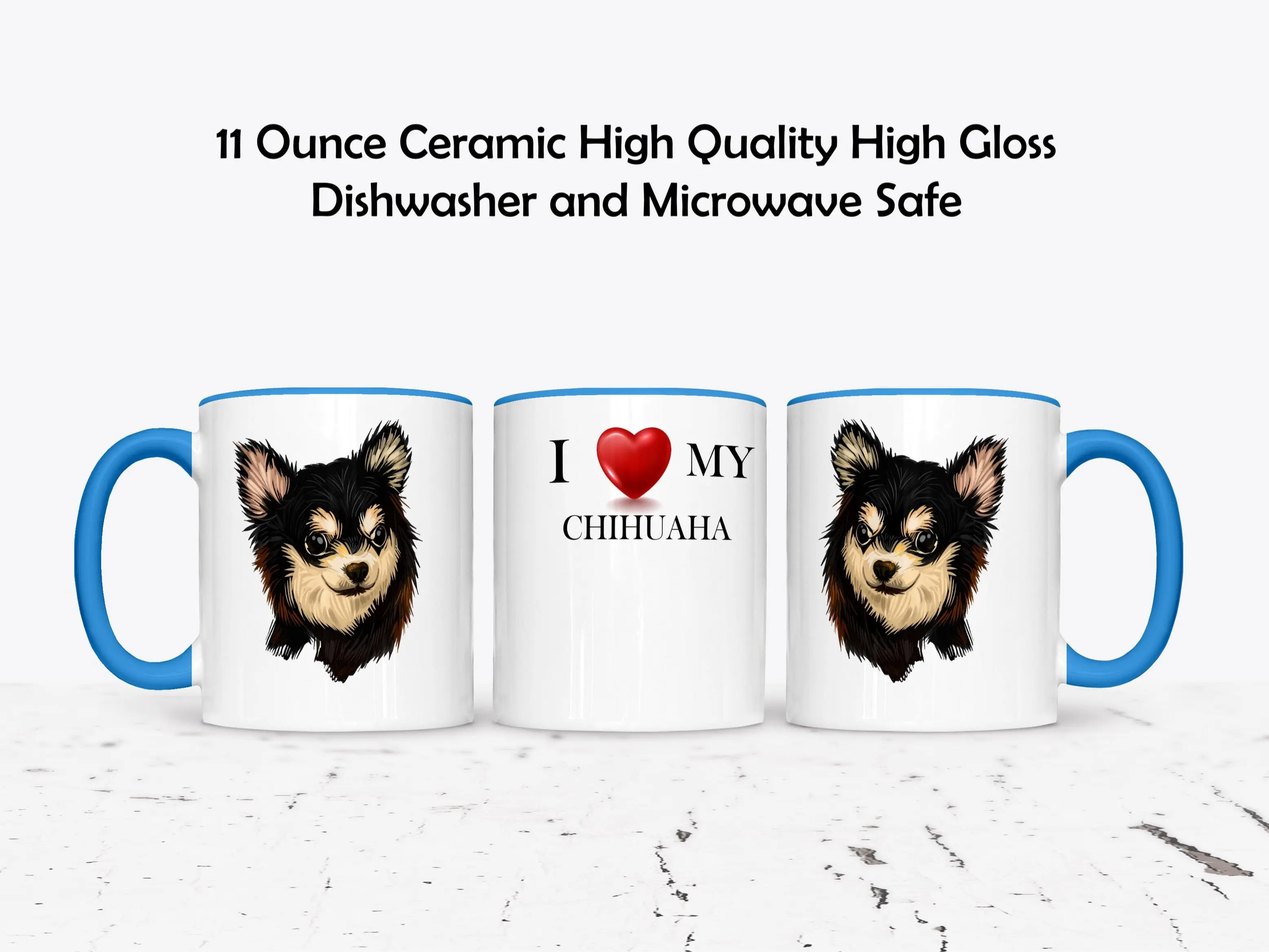 Chihuahua Custom Love My Dog Drinkware 11 or 15 Ounce Ceramic High Gloss Dishwasher Microwave Safe Mug Personalized with Pet's Name by The Brightener Group