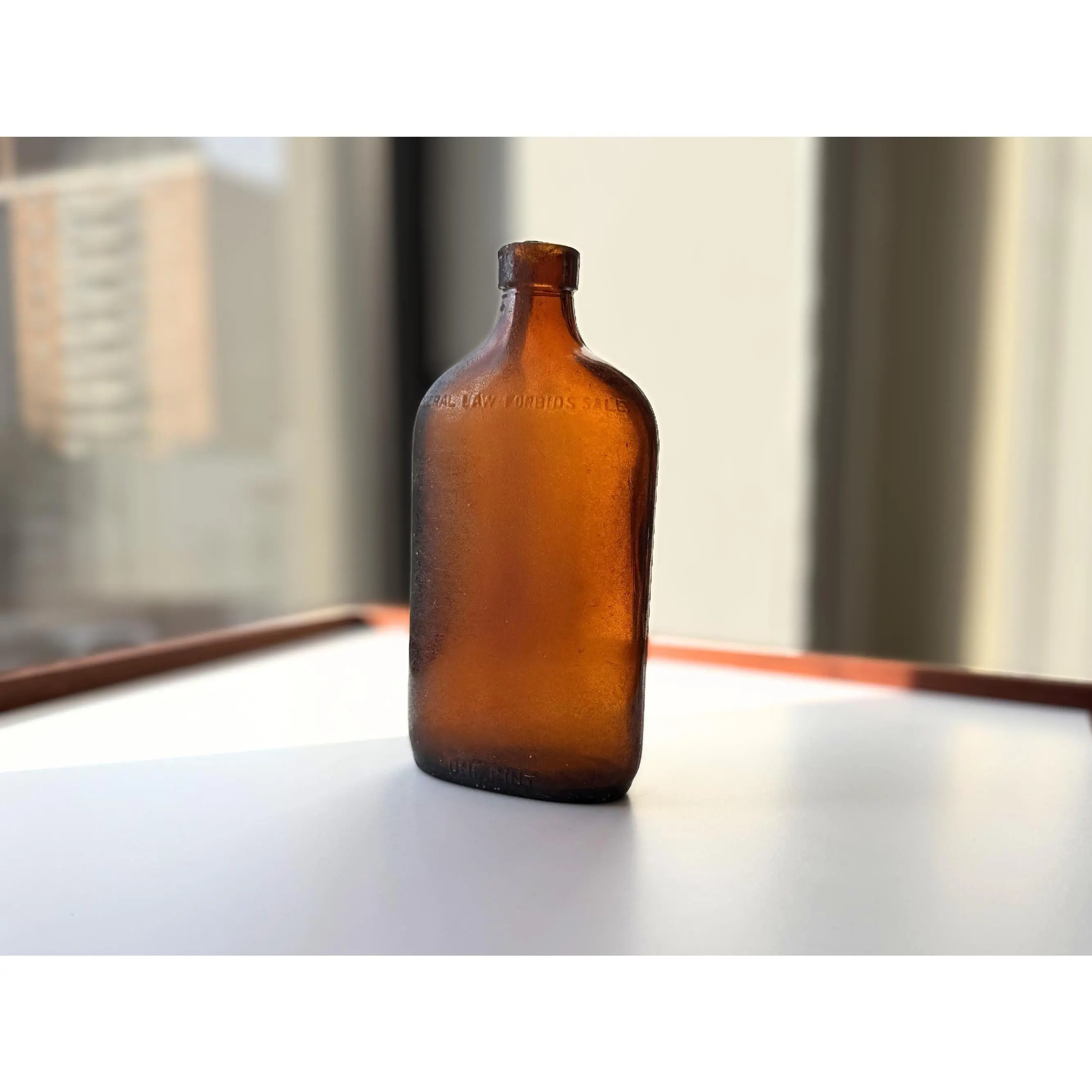 1953 Amber Pint Flask – Heavy Sea Glass Patina