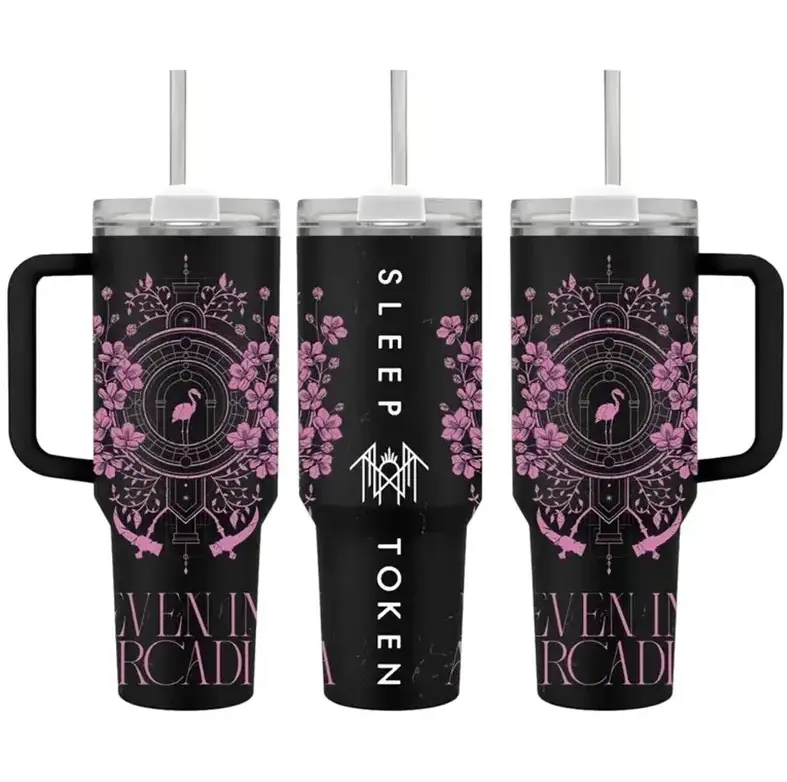 [Gift Box & Straw] Alternative Metal Music Style Even In Arcadia Sleep Token Tumbler 40oz With Handle, Dark Aesthetic Travel Cup, Insulated Stainless Steel Drinkware Gift For Music Fans