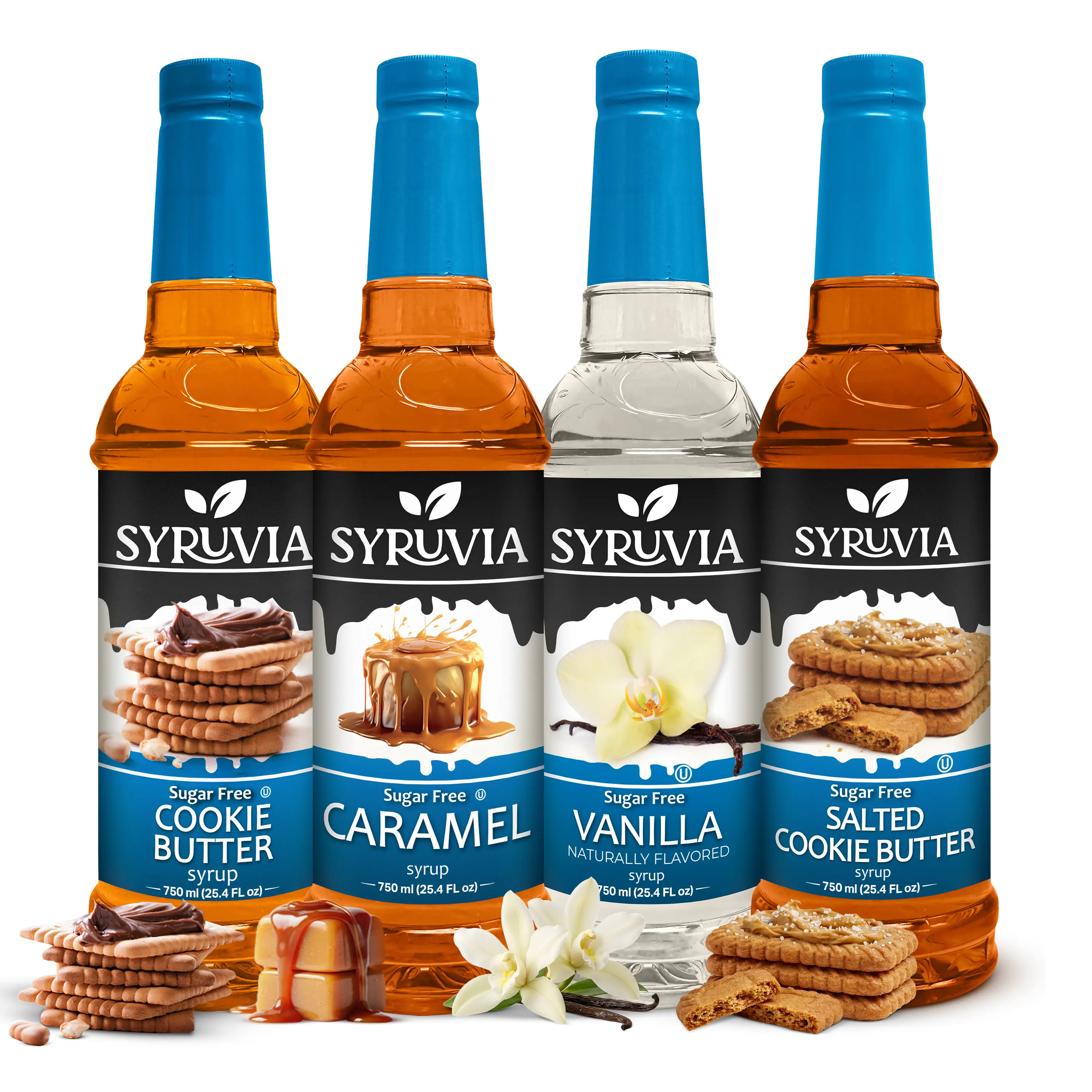Syruvia Sugar Free Coffee Syrup Variety Pack – Cookie Butter, Caramel, Vanilla & Salted Cookie Butter Flavors – Gluten-Free, Kosher, 25.4 fl oz – Perfect for Coffee, Lattes, Tea & Desserts (4-Pack)