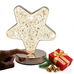 Infinity Mirror LED Night Light - Rechargeable Touch Control Table Lamp with Dimmable Colours, Christmas Tree Star Bedside Lamp for Bedroom, Desk, Home Decor Xmas Gift