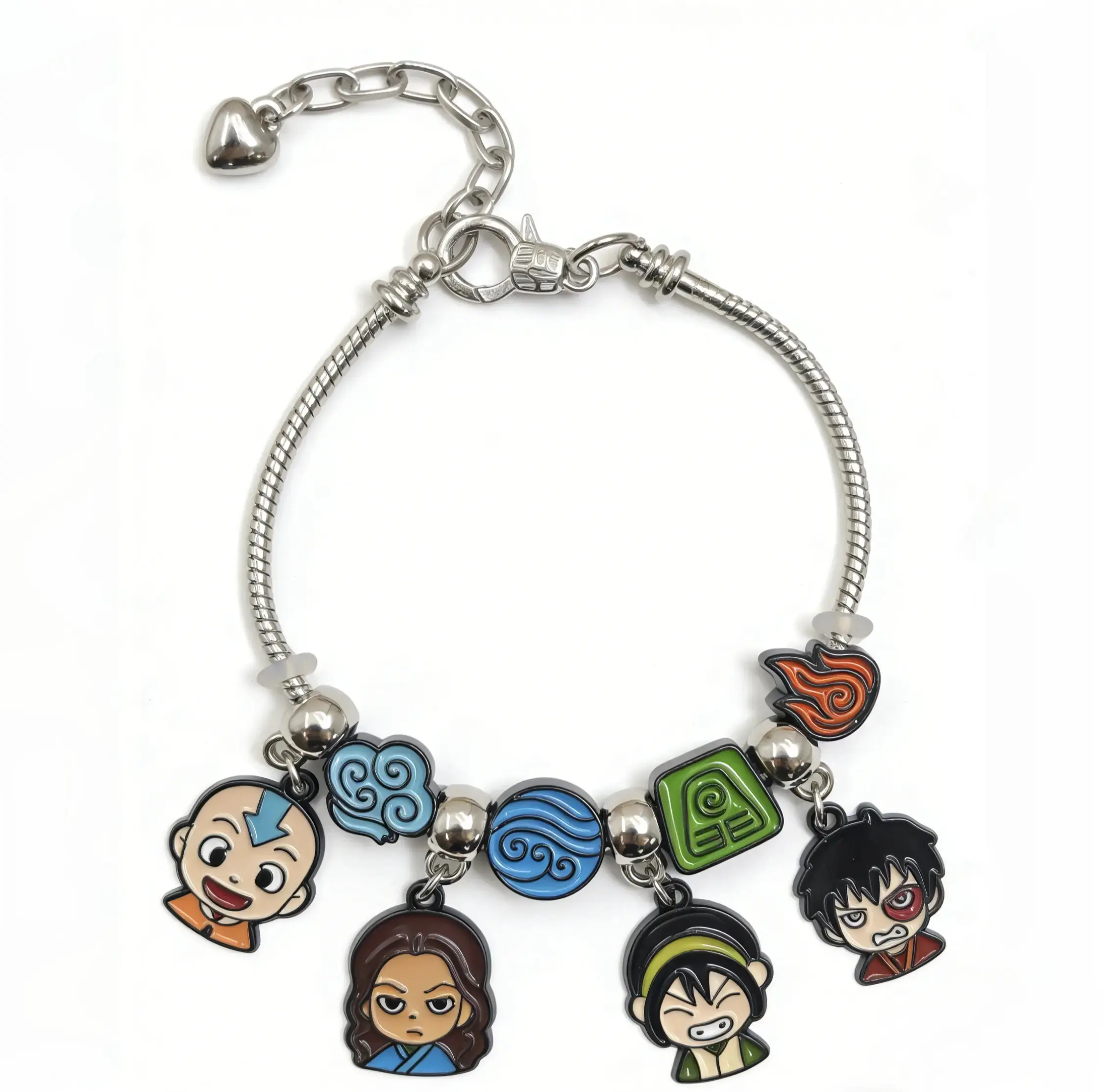 Avatar Last Airbender Charm Bracelet in Zinc Alloy with Element and Character Symbols, Unisex Fandom Collectible Gift for Fans, Bracelet With Charms, Zuko, Toph, Collectibles, Fan Gift Ready, Element Symbols, Everyday, Elegant, Aang, Daily, Fandom Jewelry
