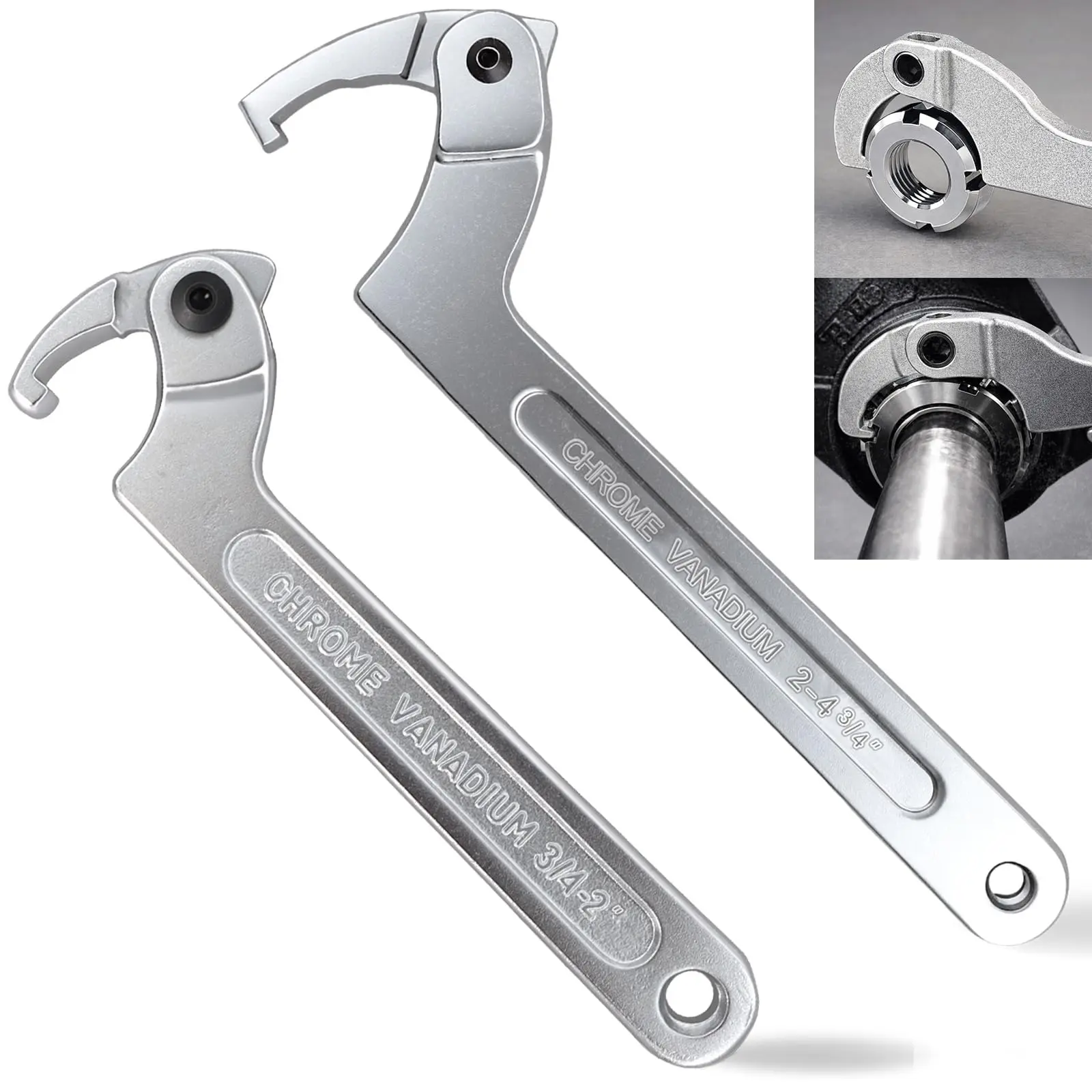 GJANSH Adjustable Coilover Spanner Wrench Set [2-Pack], Universal C-Shape Shock Hook Wrench Tool for Automotive Suspension Adjustment & Mechanical Lock Nuts, Bearings, Collets