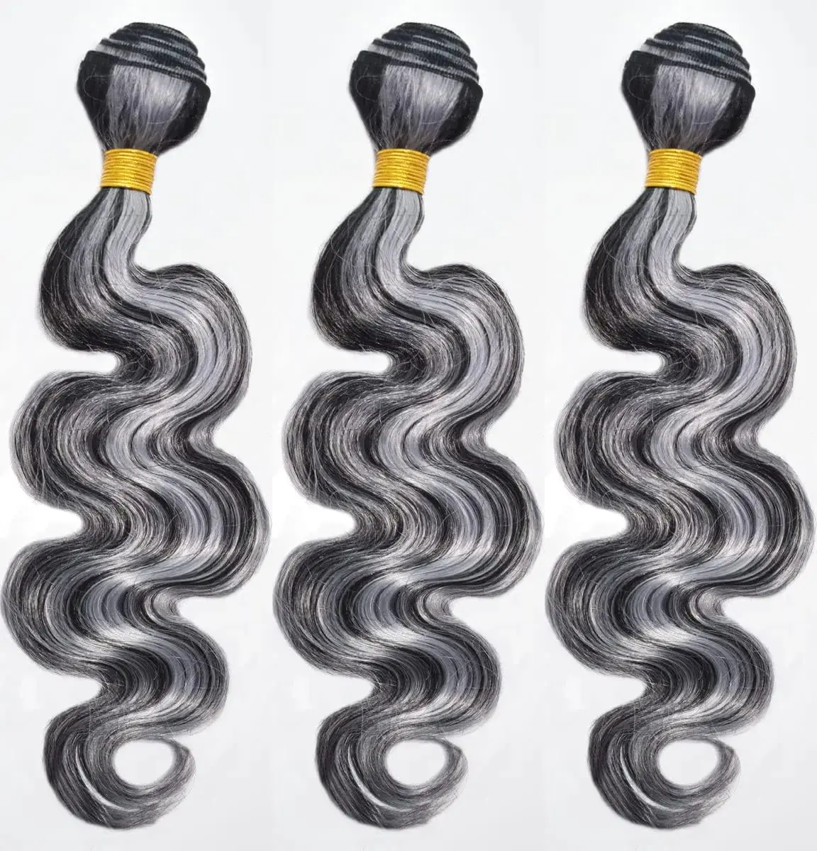 P4/Grey Body Wave Hair Bundles for Women, 3 Pack 10A Brazilian Virgin Human Hair, 100% Unprocessed Weave with Double Machine Weft, 8-30 Inch, Wavy Hairpieces, Female, Human Hair Textured, Full Head