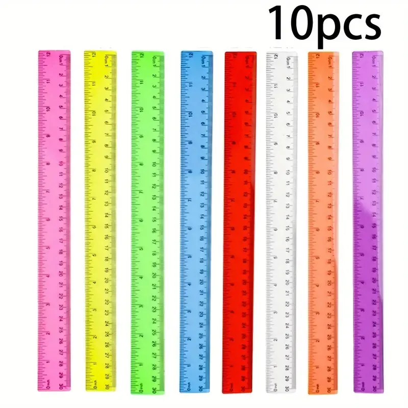 10 Pack Flexible Plastic Rulers, 12 Inch/30 Cm, Transparent & Multiple Colors, School, Classroom & Teaching Supplies, Ideal for School Office Home Use