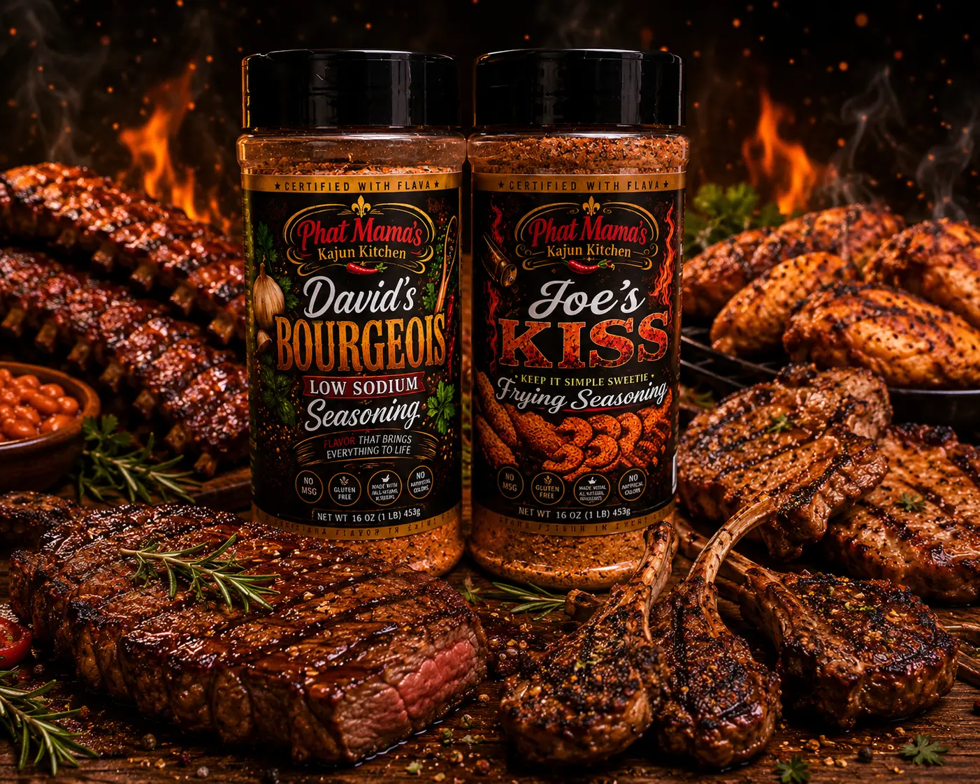Grill Master Bundle (Joe's KISS & David's Bourgeois Seasoning) - Phat Mama's FAMILY SIZE 16 oz