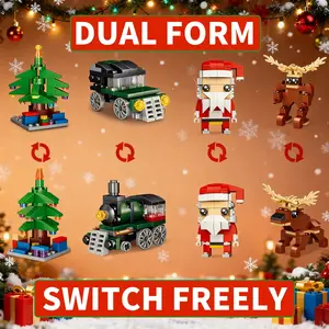 Santa Claus Design Building Blocks Toy, 1 Count Cute Micro-particle Building Bricks Ornament, Reindeer & Christmas tree & train,dual-form free transformation Creative Desktop Decoration for Home Office,birthday gift,children's gift exchange,Easter gift