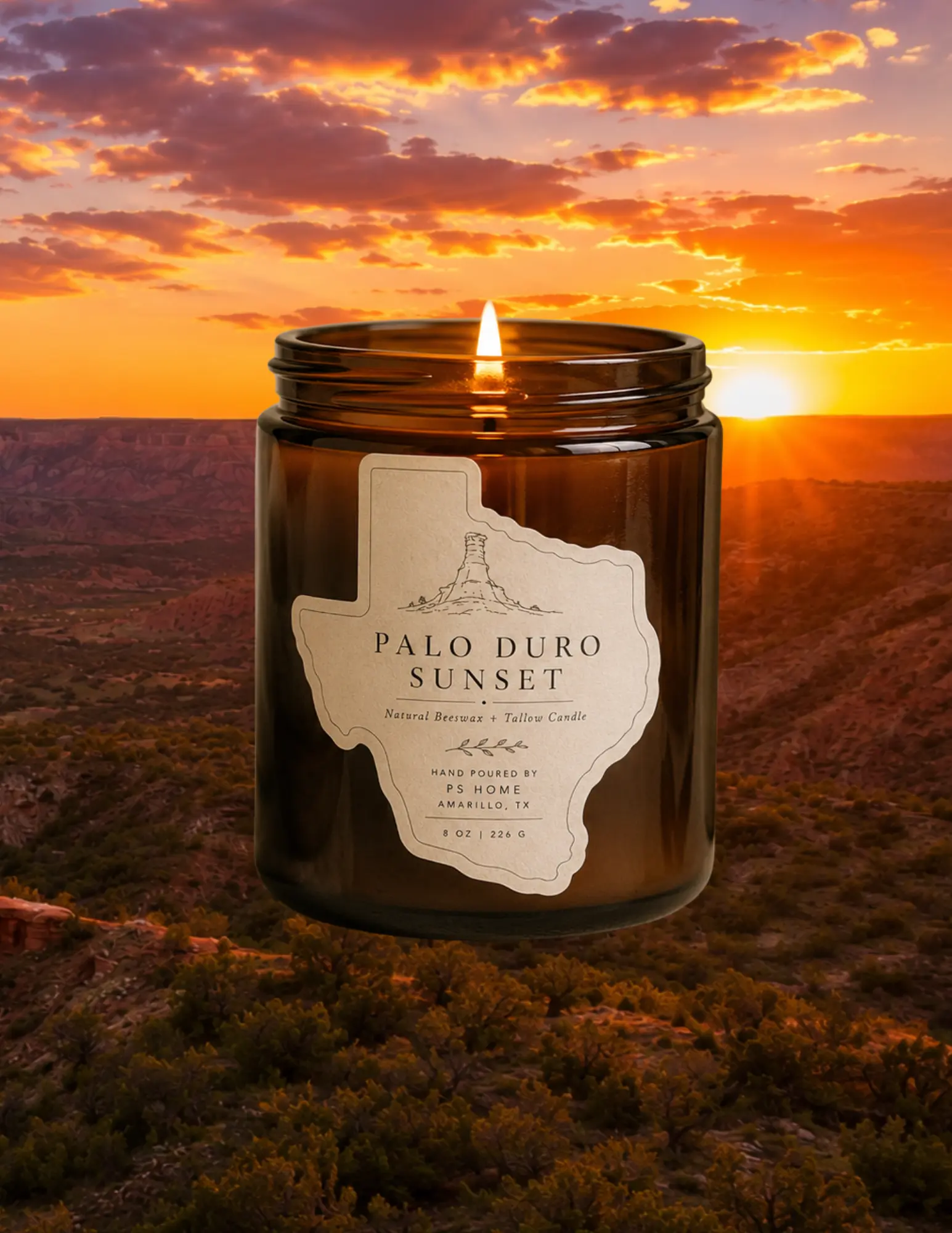 Palo Duro Sunset - bergamot, jasmine, amber and musk BEESWAX + TALLOW Candle