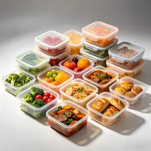 Square Plastic Food Storage Containers with Lids, Airtight BPA-Free Reusable Meal Prep Containers for Kitchen Pantry Organization