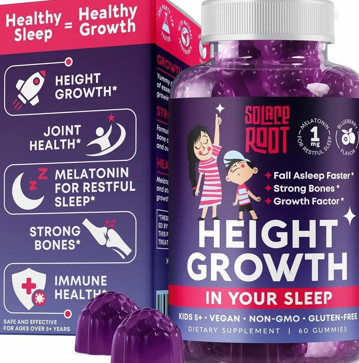 Height Growth Gummies with Melatonin for Kids & Teens - Ashwagandha for Kids - Melatonina Para Niños - Height Growth Supplement - Teen Boy Vitamins - Grow Taller Supplement - Kids Melatonin Gummy