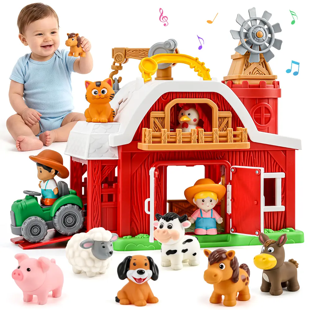30-Piece Upgraded Farm Animal Big Barn Playset Gifts for Toddlers Christmas|Montessori Learning Toys |Pretend Animal with Tractor Birthday Gifts