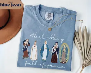 Blessed Mary Shirts Hail Mary Full Of Grace T-shirt Comfort Colors Catholic Shirt For Women Female Saint Shirt Bible Verse Shirt