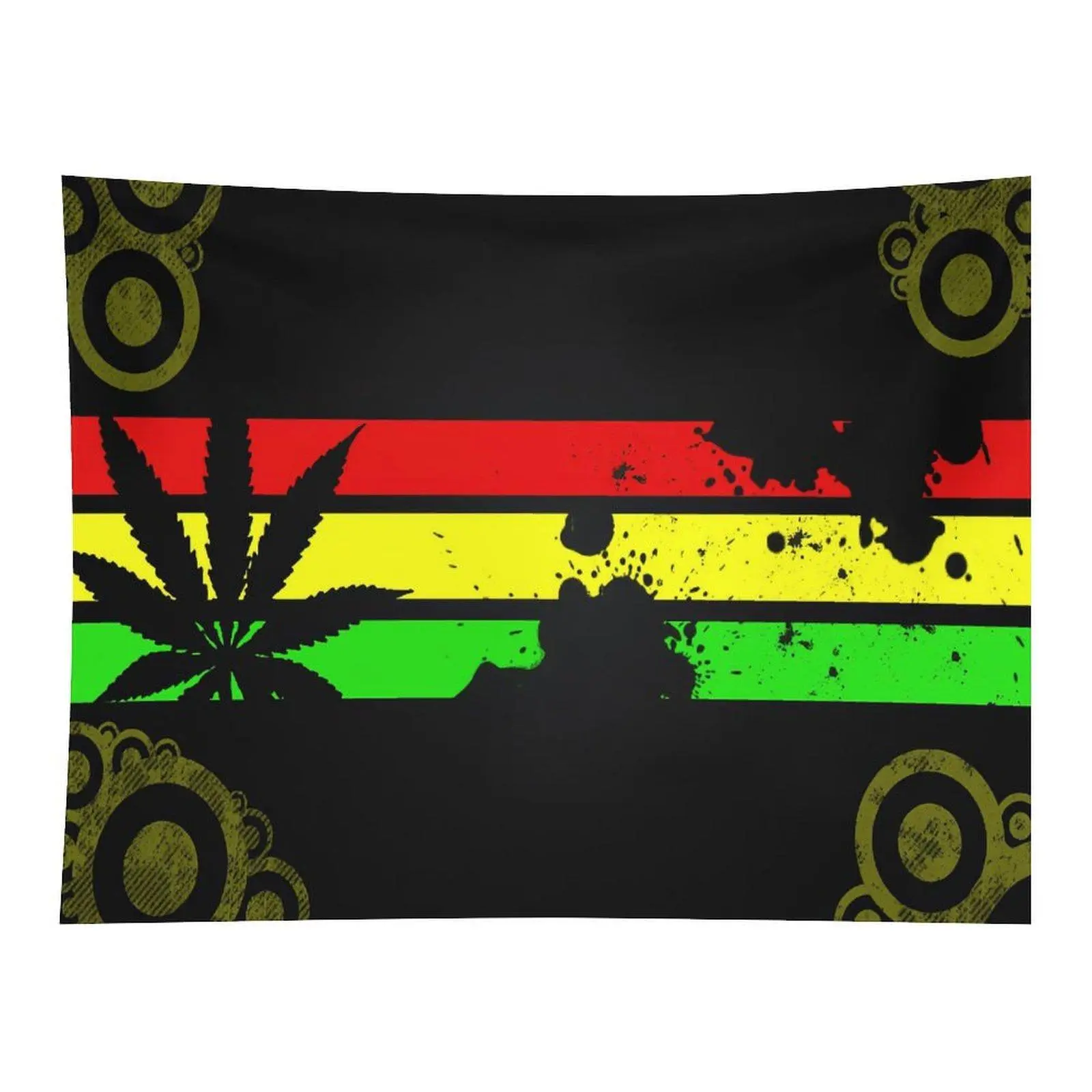 Reggae Color Stripes With Leaf Silhouette Grunge Ink Splash Vintage Rasta Culture Inspired Wall Tapestry For Home Decor