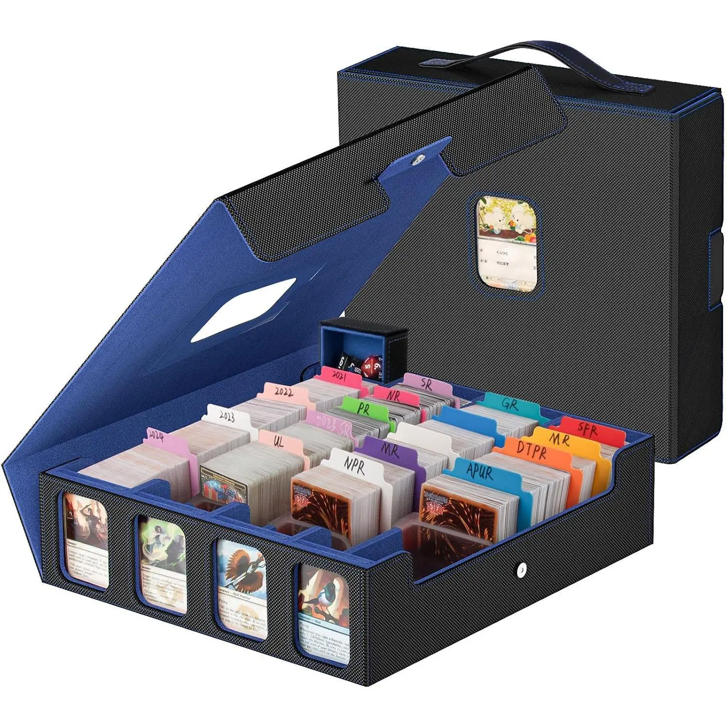 Card Storage Box, 3200+ MTG Deck Box with 30 Colorful Divider, 8 Card  Supporters, Trading Card Cases with Portable Handle & Viewing Windows Fits  for YuGiOh, MTG Cards (Black & Blue) - TikTok Shop