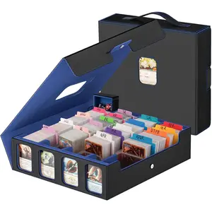 Card Storage Box, 3200+ MTG Deck Box with 30 Colorful Divider, 8 Card Supporters, Trading Card Cases with Portable Handle & Viewing Windows Fits for YuGiOh, MTG Cards (Black & Blue)