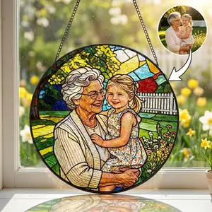 Custom Stained Glass Suncatcher Photo, Personalized Portrait Ornament, Hanging Window Decor, Mother's Day Gift for Mom Grandma