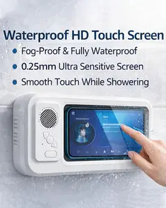 480° Rotatable Shower Phone Case with Wireless Bluetooth Speaker-Waterproof Wall-Mounted Smartphone Stand with Sensitive Touch Screen - Fog-Free Bathroom Phone Holder for Shower,Bathtub,and Kitchen - Enhanced Bass Audio Speaker Case for Home Relaxation