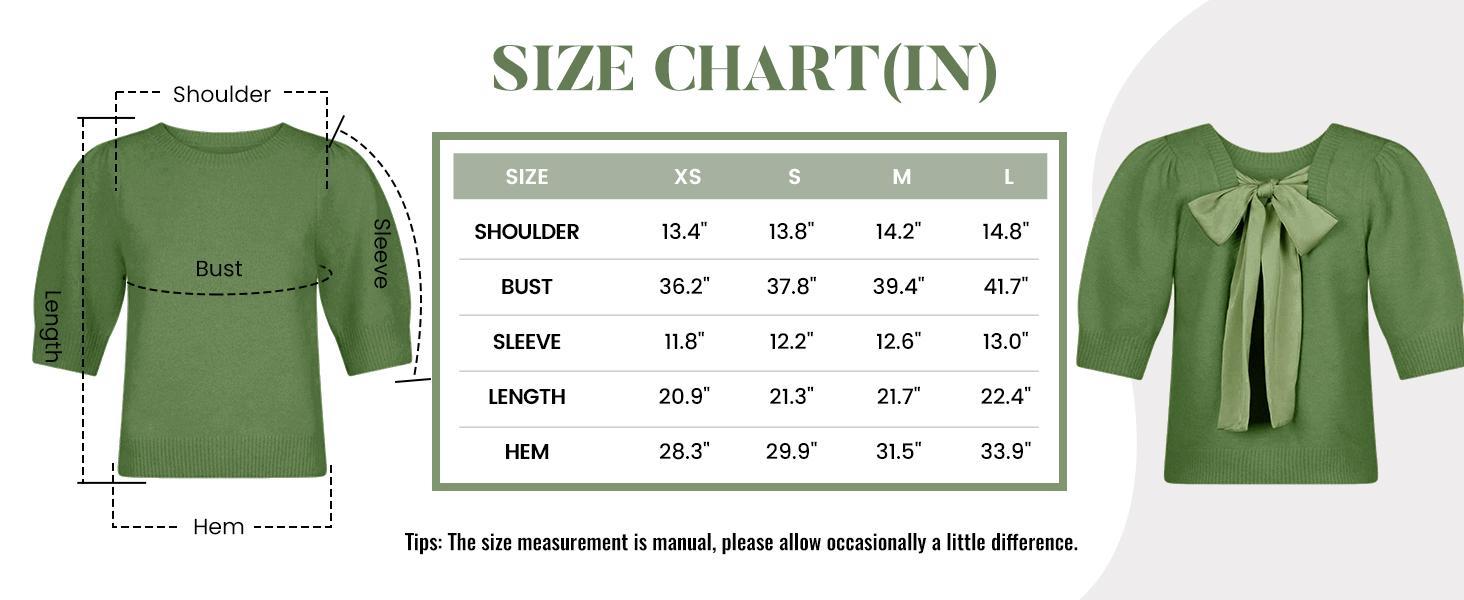 Ommig Womens Casual Sweater Vest Puff Short Sleeve Crew Neck Bow Tie Back Knit Shirt