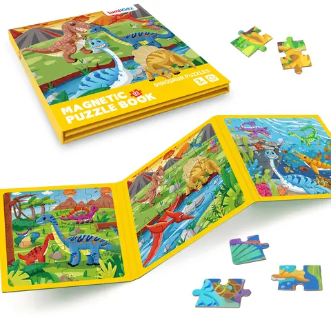 [BackToSchool] LumiKidz Magnetic Dinosaur Jigsaw Puzzle Pieces - 60-Piece Sudoku Unisex Toddler Toys, Kids Learning Materials for Ages 2-6, Car & Airplane Road Trip Games,Puzzle Toy for kids,montessori puzzle gift
