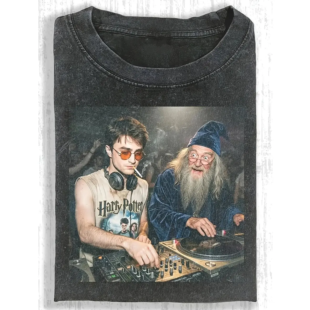 Dumbledore DJ Turntable Club Party Shirt, Funny Meme Wizard T-shirt, Vintage Photo Shirt, Unisex Cotton Tee, Trendy Top