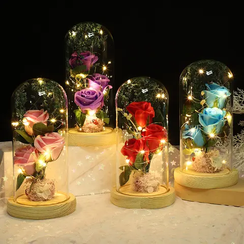 Artificial Rose Bouquet with Transparent Glass Storage Box – Perfect for Mother's Day Gifts, Home & Party Decor, Elegant Artificial Rose Ornaments for Various Occasions Flowers Rose Design