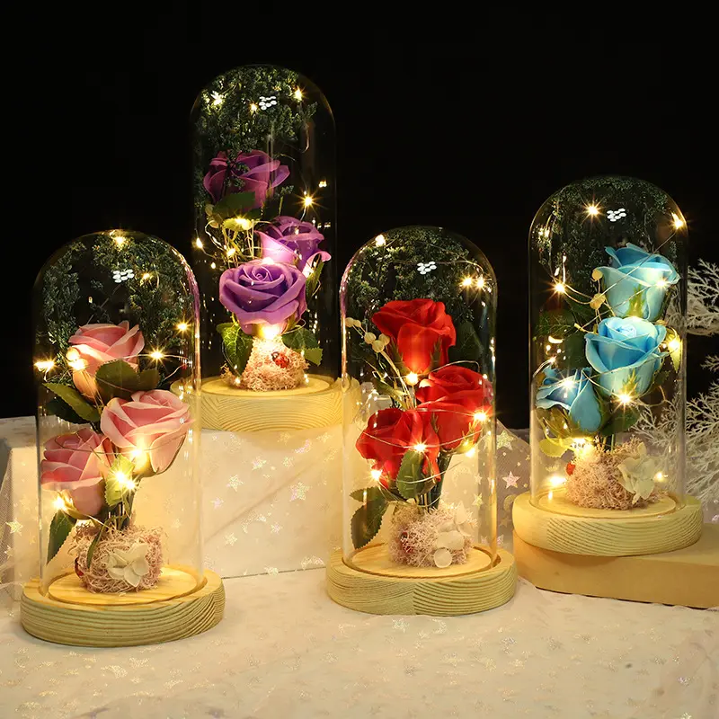 Artificial Rose Bouquet with Transparent Glass Storage Box – Perfect for Mother's Day Gifts, Home & Party Decor, Elegant Artificial Rose Ornaments for Various Occasions Flowers Rose Design