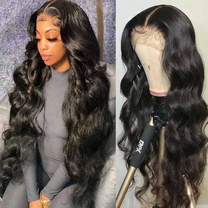MYLOCKME Women's 6x4 HD Lace Closure Wig - 28in 180% Density 100% Brazilian Human Hair Glueless Body Wavy Wig, Pre-Plucked Wearable Hairpiece for Females, Body Wavy Wigs