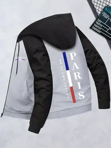 Autumn and winter new men's jacket basic models fashion simple colorful ribbon monogram print shoulder sleeve black spelling grey casual sports running outdoor walking zip hooded long-sleeved clothes