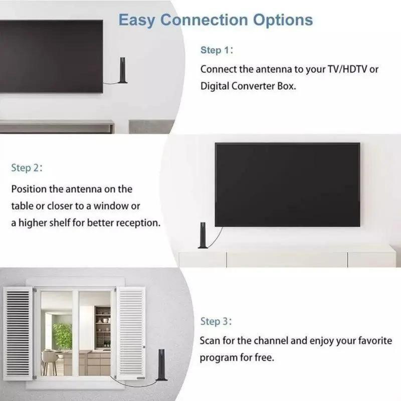 Digital TV Antenna for Smart TV Indoor,2026 TV Antenna with 3M Stick Base, 360°&Long Range Reception 4K HDTV Antenna for Local Free Channels, Easy Installation Antennas for 1080P TVs Without Cable antenna fortv