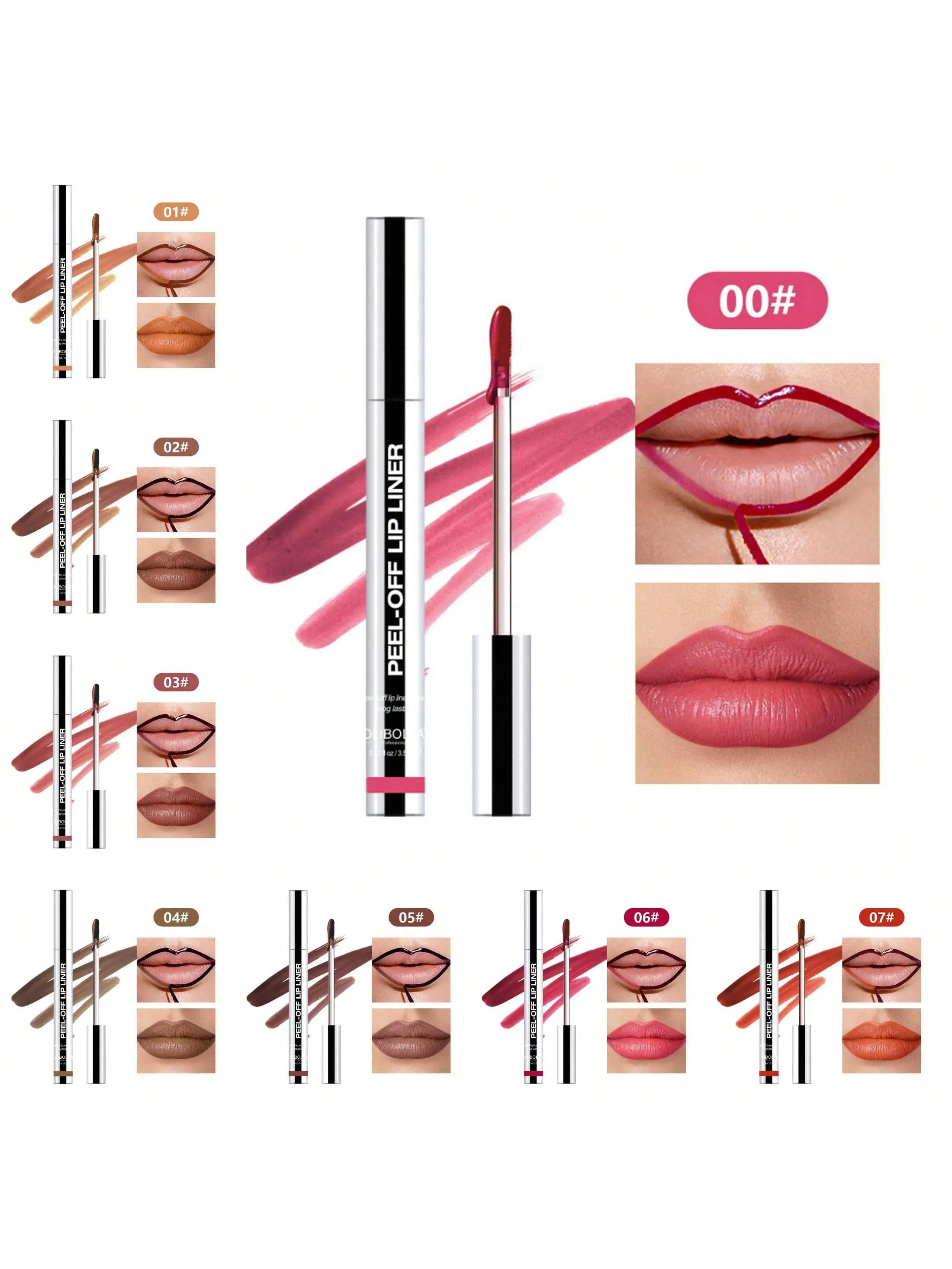 Peel-Off Lip Liner Stain - 1/3pcs Waterproof Semi-Permanent Matte Lip Tattoo with Brush, Smudge-Proof, Earthy Tones, Silky, Long-Lasting, Easy-to-Apply Multipurpose Beauty Product for Makeup Beginners, Sensitive Skin Daily Use