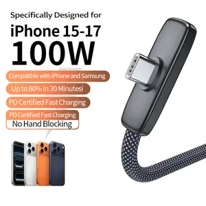 100W PD fast charging right-angle charging cable, compatible with iPhone 15/16/17 Pro Max, iPad, and MacBook series: PD Type‑C charger, 90° gaming data cable, space-saving, durable braided USB‑C to USB‑C data charging cable, USB‑C to USB‑C cable tiktoksho