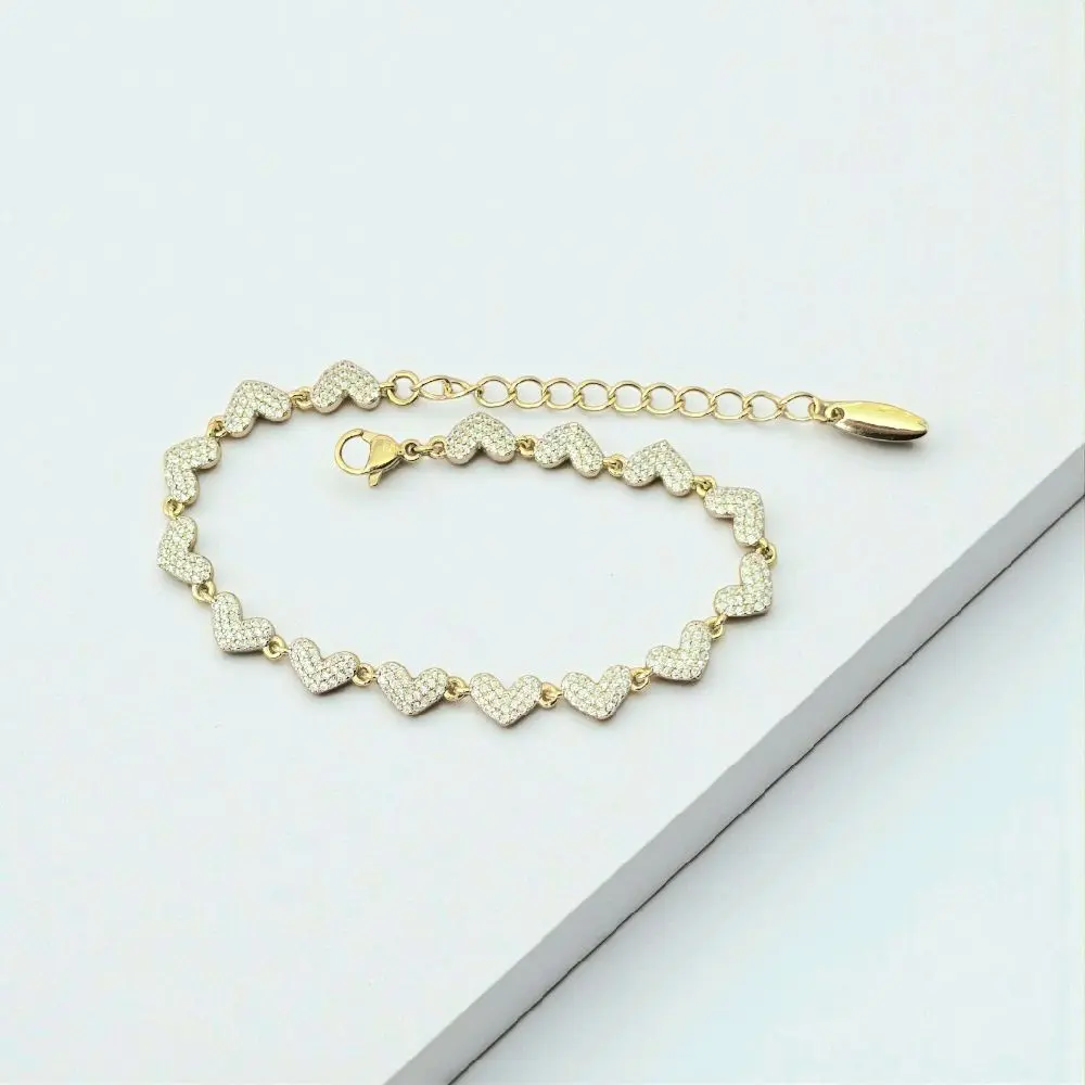 Pulsera con 15 corazones con zc .Medida 7 +ext = 8.5 pulgadas. Laminado de alta calidad