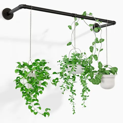 Bamworld Sturdy Floating Plant Hangers - Metal Frame Wall-Mount Holder with Threaded Rods, 36.2in Window Shelves (Parts Included) for Indoor/Outdoor Use (Pot & Plant Not Included), Wall-Mounted Plant Caddies