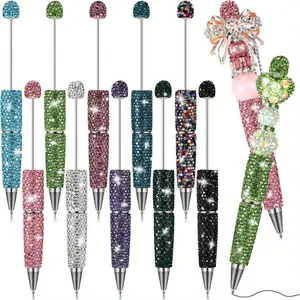 30pcs Glitter Beadable Pens Kit Full Rhinestone Fancy Diamond Bling Ballpoint Pens for Beads DIY Craft Making with Thank You Cards