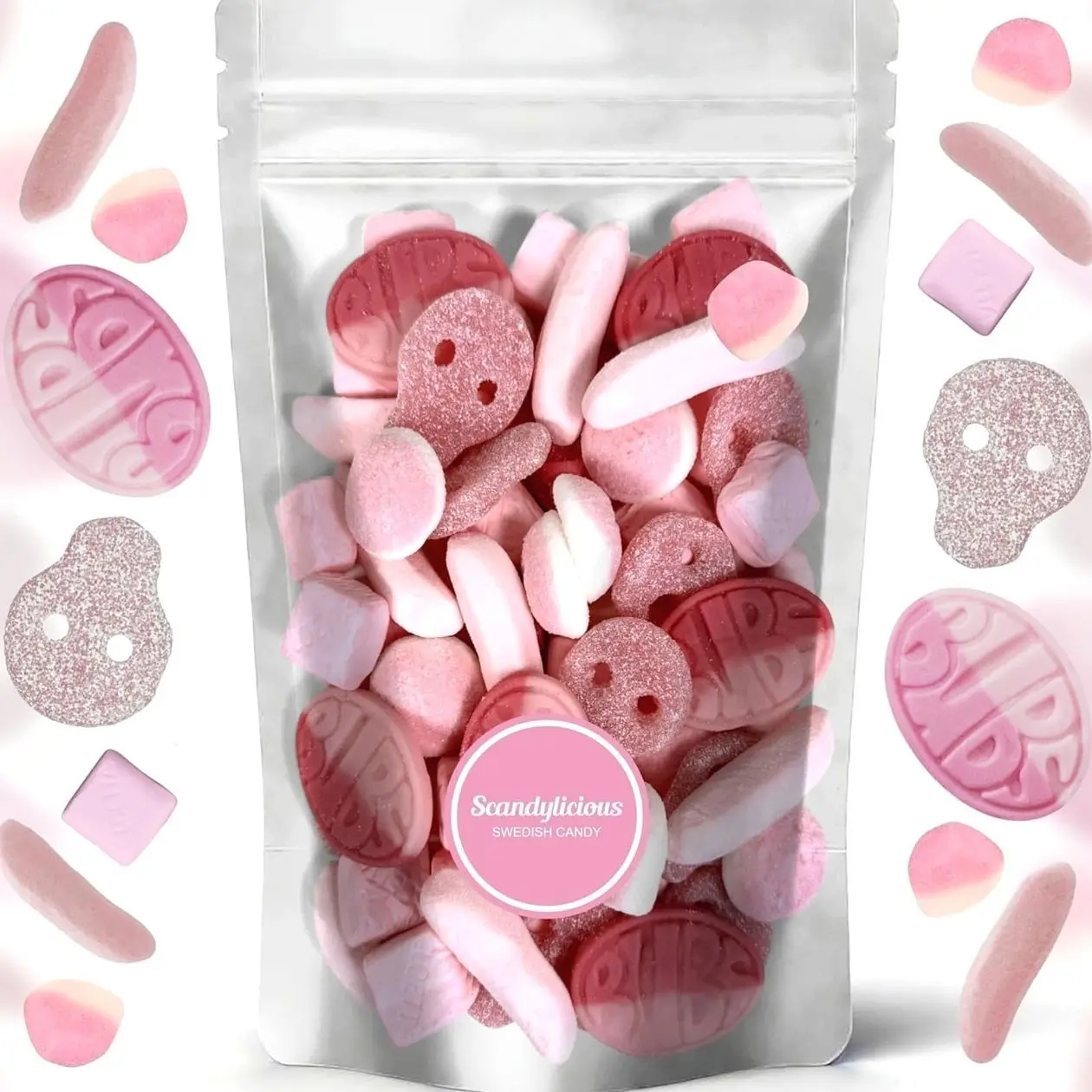 BUBS Swedish Candy Pink Mix – Assorted Soft & Fizzy Pink Gummies – Includes Wild Strawberry/Pomegranate & Fan-Favorite Flavors (1 LB)