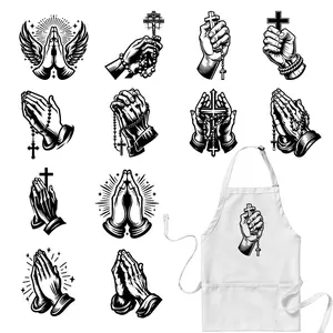 Prayer Pattern Iron-on Heat Transfer Decals, 12pcs/set Washable DIY Handcraft Hot Transfer Patches for T-shirts, Jeans, Masks, Backpacks, Hats & Pillows