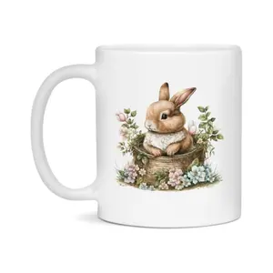 Easter Bunny Coffee Mug, Easter Basket Clipart Easter Gift, Cute Bunny Mug, 11Oz Or 15Oz White Ceramic Cup, Double-Sided FS3