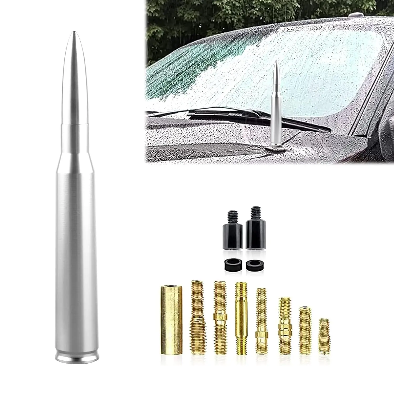 1 PC Car Bullet Antenna, 50 Cal Bullet Antenna, Antenna Topper Replacement, Heavy Duty Pickup Truck Accessories, Fit for GM Chevy Silverado 1500 2500 3500 HD GMC Sierra 1500 2500 3500 (Silver)