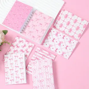 8/16 Pink Bow Mini Lined Notebook, suitable for notepad, writing book, baby baptism decoration, birthday decoration, gifts, schools, offices, stationery, study notes, supplies, Girly Office Supplies