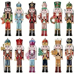 12pcs Christmas Tree Wood Decorations, 8cm & 13cm Nutcracker Ornaments, Holiday Hanging Accessories, Perfect Gift for Family & Friends