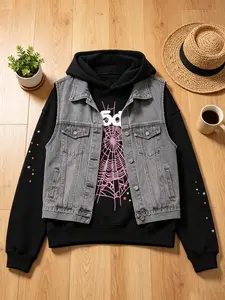 Men's Oversized Y2K Hoodie - Casual, Colorful Hip Hop Spider Web Pattern, Graphic Alphabet Print, Harajuku Vintage Punk Rock Long-Sleeve Street Wear Pullover (Suitable for Women Too)